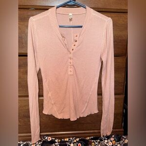 Free People Blush Long Sleeve Henley Top
